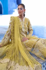 Maria b, luxe lawn 25’ , 3 PIECE SUIT , unstitched, lawn , lime yellow color , D-2512-a, dupatta