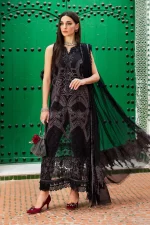 Maria b, luxe lawn 25’ , 3 PIECE SUIT , unstitched, lawn , Black color , D-2512-b, FRONT