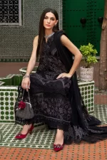 Maria b, luxe lawn 25’ , 3 PIECE SUIT , unstitched, lawn , Black color , D-2512-b, black dress