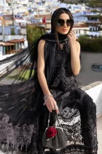 Maria b, luxe lawn 25’ , 3 PIECE SUIT , unstitched, lawn , Black color , D-2512-b, dupatta