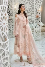 Maria b, luxe lawn 25’ , 3 PIECE SUIT , unstitched, lawn , peach color , D-2513-a, FRONT