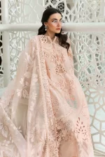Maria b, luxe lawn 25’ , 3 PIECE SUIT , unstitched, lawn , peach color , D-2513-a, FRONT shirt and dupatta