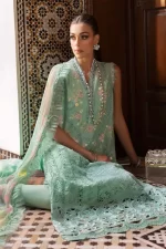 Maria b, luxe lawn 25’ , 3 PIECE SUIT , unstitched, lawn , aqua color , D-2514-a, shirt