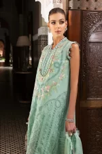 Maria b, luxe lawn 25’ , 3 PIECE SUIT , unstitched, lawn , aqua color , D-2514-a, side look