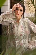 Maria b, luxe lawn 25’ , 3 PIECE SUIT , unstitched, lawn , beige color , D-2514-b, neck