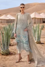 Maria b, luxury chiffon, 2025 collection , 3 PIECE SUIT , unstitched, lawn , beige & sea green , d-2515-b, FRONT