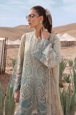 Maria b, luxury chiffon, 2025 collection , 3 PIECE SUIT , unstitched, lawn , beige & sea green , d-2515-b, FRONT top
