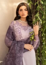 iznik, eid festive lawn 25’ , 3 PIECE SUIT , unstitched, lawn , purple color , Efl-01, FRONT shirt and dupatta