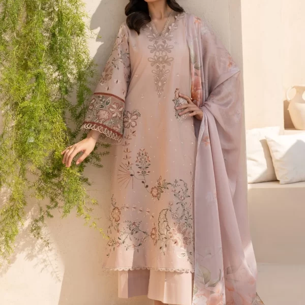 iznik, eid festive lawn 25’ , 3 PIECE SUIT , unstitched, lawn , beige color , Efl-02, FRONT