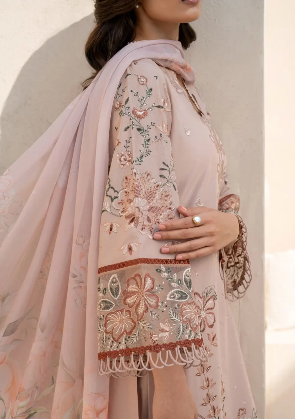 iznik, eid festive lawn 25’ , 3 PIECE SUIT , unstitched, lawn , beige color , Efl-02, sleeves