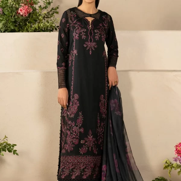 iznik, eid festive lawn 25’ , 3 PIECE SUIT , unstitched, lawn , black color , ELF-03, FRONT