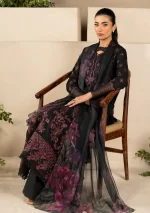 iznik, eid festive lawn 25’ , 3 PIECE SUIT , unstitched, lawn , black color , ELF-03, FRONT style