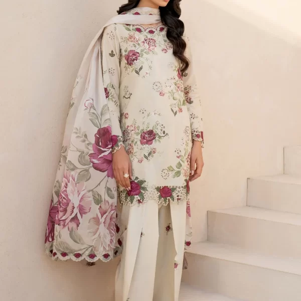 iznik, eid festive lawn 25’ , 3 PIECE SUIT , unstitched, lawn , white color , Efl-05, FRONT