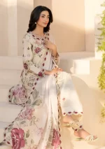 iznik, eid festive lawn 25’ , 3 PIECE SUIT , unstitched, lawn , white color , Efl-05, FRONT shirt and dupatta