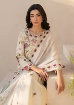 iznik, eid festive lawn 25’ , 3 PIECE SUIT , unstitched, lawn , white color , Efl-05, dupatta border