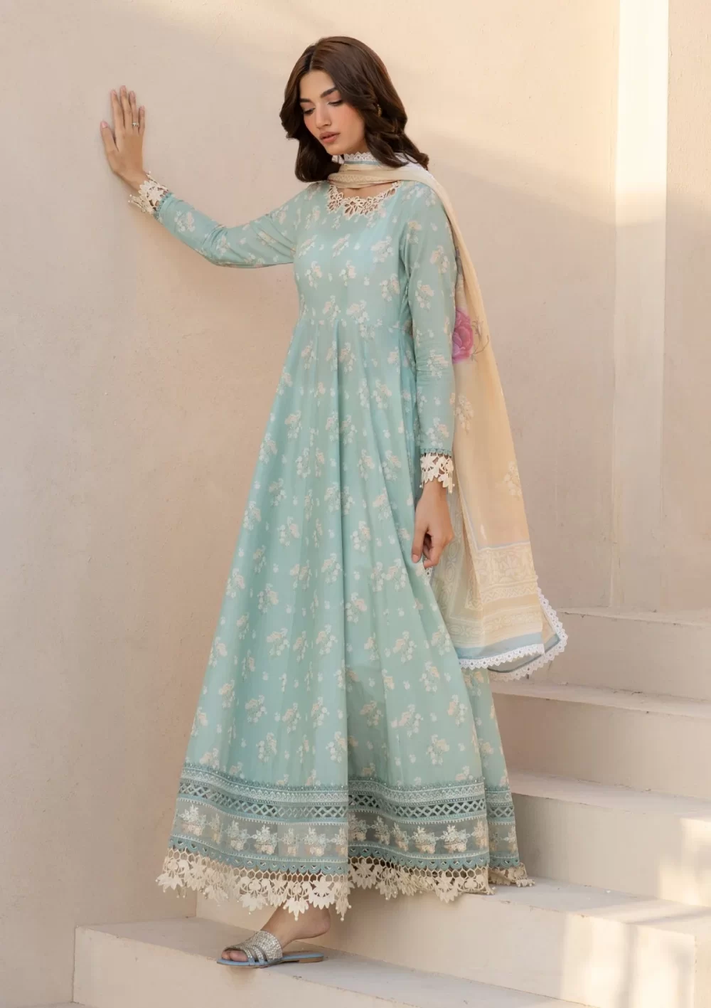 iznik, eid festive lawn 25’ , 3 PIECE SUIT , unstitched, lawn , sky blue color , Efl-06, FRONT