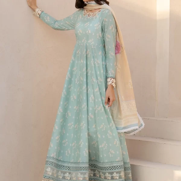 iznik, eid festive lawn 25’ , 3 PIECE SUIT , unstitched, lawn , sky blue color , Efl-06, FRONT