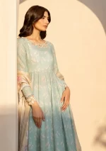 iznik, eid festive lawn 25’ , 3 PIECE SUIT , unstitched, lawn , sky blue color , Efl-06, shirt