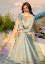 iznik, eid festive lawn 25’ , 3 PIECE SUIT , unstitched, lawn , sky blue color , Efl-06, FRONT frock