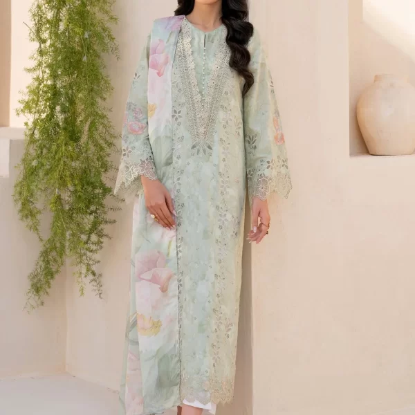 iznik, eid festive lawn 25’ , 3 PIECE SUIT , unstitched, lawn , warm grey color , Efl-07, FRONT