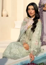 iznik, eid festive lawn 25’ , 3 PIECE SUIT , unstitched, lawn , warm grey color , Efl-07, FRONT shirt