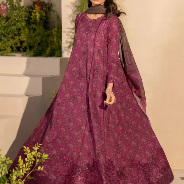 iznik, eid festive lawn 25’ , 3 PIECE SUIT , unstitched, lawn , reddish pink color , Efl-09, FRONT