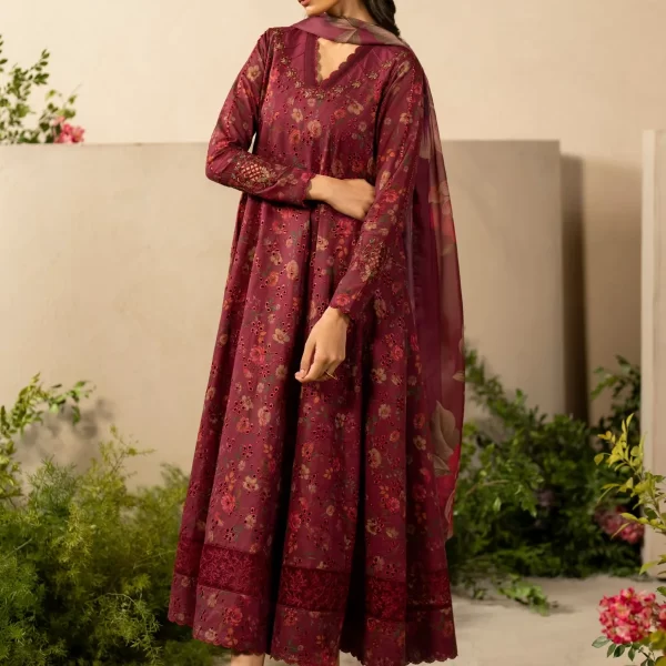 iznik, eid festive lawn 25’ , 3 PIECE SUIT , unstitched, lawn , maroon color , Efl-10, FRONT