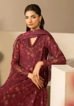 iznik, eid festive lawn 25’ , 3 PIECE SUIT , unstitched, lawn , maroon color , Efl-10, front shirt