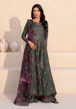 iznik, eid festive lawn 25’ , 3 PIECE SUIT , unstitched, lawn , dark green color , Efl-11, FRONT
