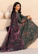 iznik, eid festive lawn 25’ , 3 PIECE SUIT , unstitched, lawn , dark green color , Efl-11, FRock and dupatta