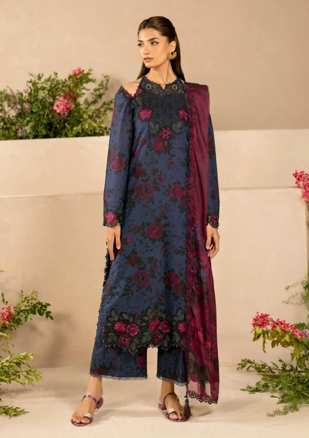 iznik, eid festive lawn 25’ , 3 PIECE SUIT , unstitched, lawn , blue color , Efl-12, FRONT