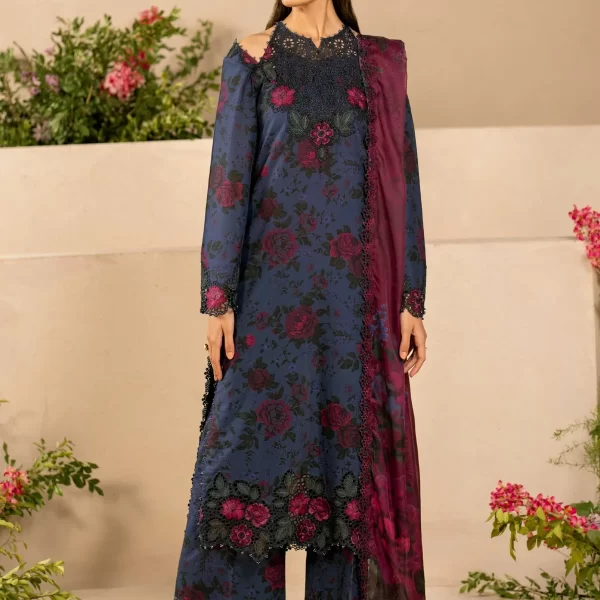 iznik, eid festive lawn 25’ , 3 PIECE SUIT , unstitched, lawn , blue color , Efl-12, FRONT