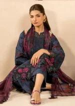 iznik, eid festive lawn 25’ , 3 PIECE SUIT , unstitched, lawn , blue color , Efl-12, FRONT shirt
