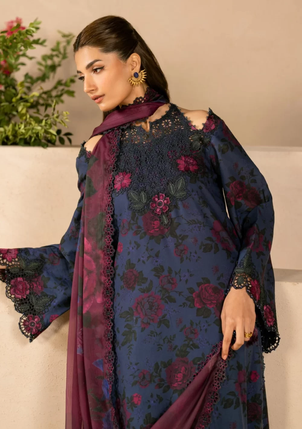 iznik, eid festive lawn 25’ , 3 PIECE SUIT , unstitched, lawn , blue color , Efl-12, shirt dupatta