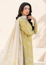 iznik, eid festive lawn 25’ , 3 PIECE SUIT , unstitched, lawn , lime yellow color , Efl-08, side look
