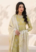 iznik, eid festive lawn 25’ , 3 PIECE SUIT , unstitched, lawn , lime yellow color , Efl-08, FRONT shirt and dupatta
