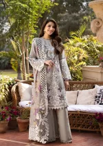 elaf, luxury lawn 25’ , 3 PIECE SUIT , unstitched, lawn , mouse grey color , Elm-05, FRONT