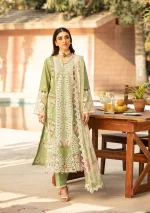 elaf, luxury lawn 25’ , 3 PIECE SUIT , unstitched, lawn , pale green color , Elm-08, front