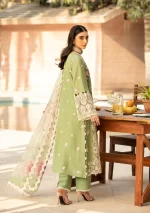 elaf, luxury lawn 25’ , 3 PIECE SUIT , unstitched, lawn , pale green color , Elm-08, back