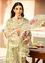 elaf, luxury lawn 25’ , 3 PIECE SUIT , unstitched, lawn , pale green color , Elm-08, sleeves and dupatta