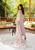 elaf, luxury lawn 25’ , 3 PIECE SUIT , unstitched, lawn , light purple color , Elm-09, back