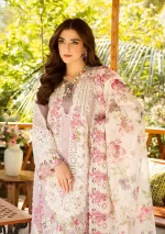 elaf, luxury lawn 25’ , 3 PIECE SUIT , unstitched, lawn , light purple color , Elm-09, sleeves and dupatta