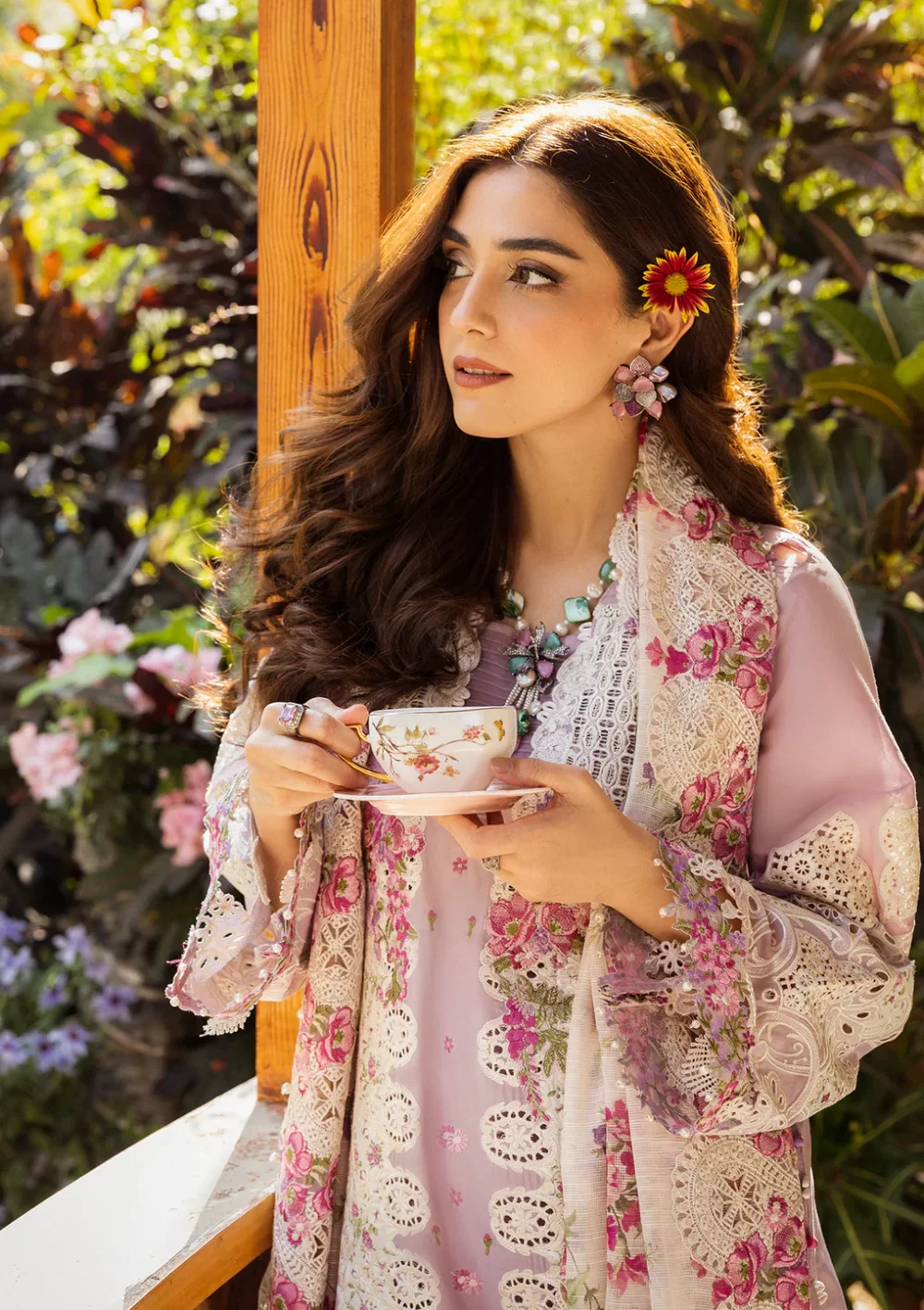 elaf, luxury lawn 25’ , 3 PIECE SUIT , unstitched, lawn , light purple color , Elm-09, front shirt