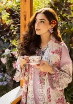 elaf, luxury lawn 25’ , 3 PIECE SUIT , unstitched, lawn , light purple color , Elm-09, front shirt
