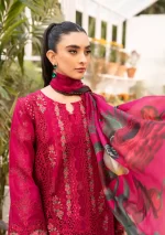 elaf, luxury lawn 25’ , 3 PIECE SUIT , unstitched, lawn , magenta color , Elm-10, front shirt