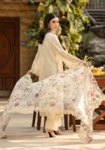 elaf, luxury lawn 25’ , 3 PIECE SUIT , unstitched, lawn , off white color , Elm-11, back