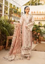 elaf, luxury lawn 25’ , 3 PIECE SUIT , unstitched, lawn , tea pink color , Elm-12, front