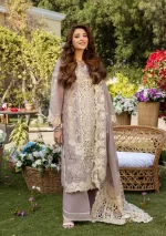 elaf, luxury lawn 25’ , 3 PIECE SUIT , unstitched, lawn , purple color , Elm-01a, FRONT