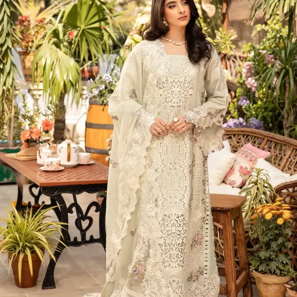 elaf, luxury lawn 25’ , 3 PIECE SUIT , unstitched, lawn , mint green color , Elm-01b, FRONT