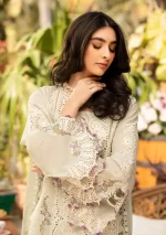 elaf, luxury lawn 25’ , 3 PIECE SUIT , unstitched, lawn , mint green color , Elm-01b, sleeves